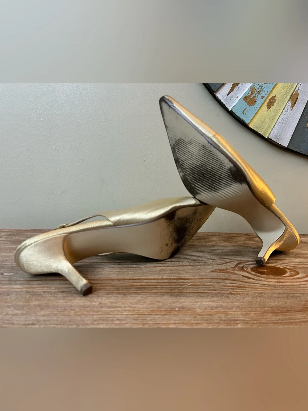 Karen Scott Whitney Gold Satin Slingback Kitten Heels